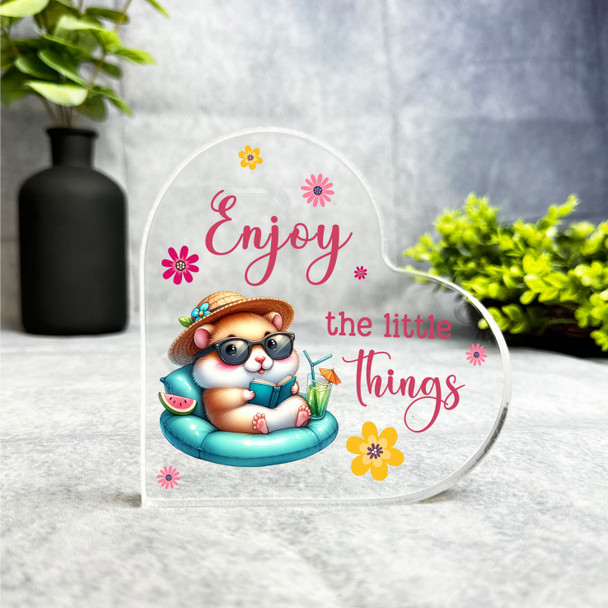 Hamster Relaxing Enjoy The Little Things Positive Gift Heart Keepsake Plaque