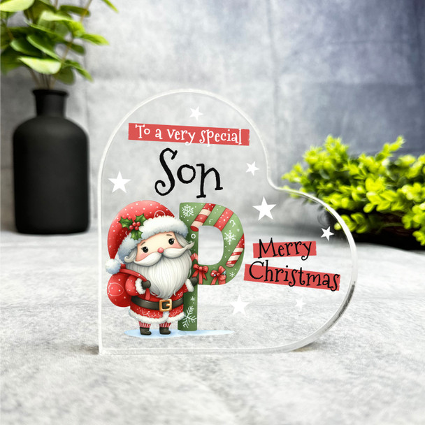 Gift For Special Son Christmas Alphabet Letter P Side Heart Keepsake Plaque