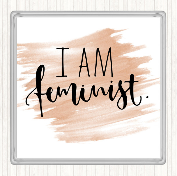 Watercolour I Am Feminist Quote Coaster