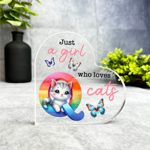 Cat Lover Cute Cat Name Initial Q Gift Side Heart Keepsake Plaque Ornament
