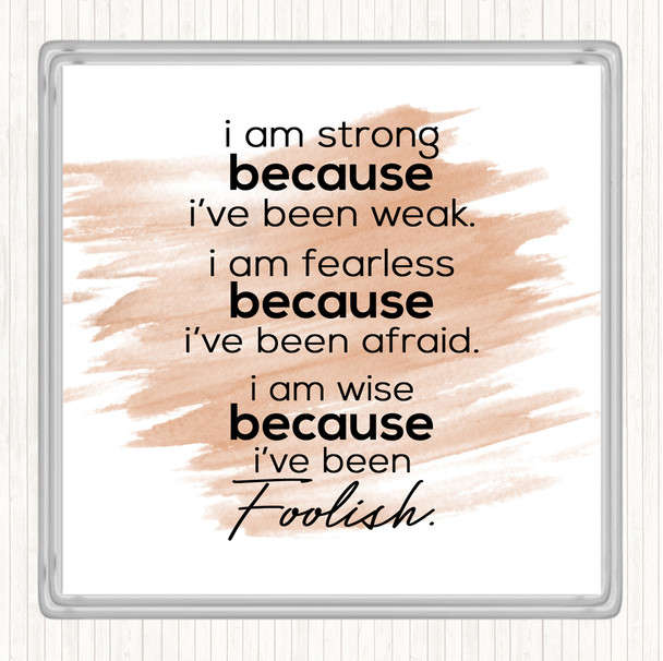 Watercolour I Am Strong Quote Coaster