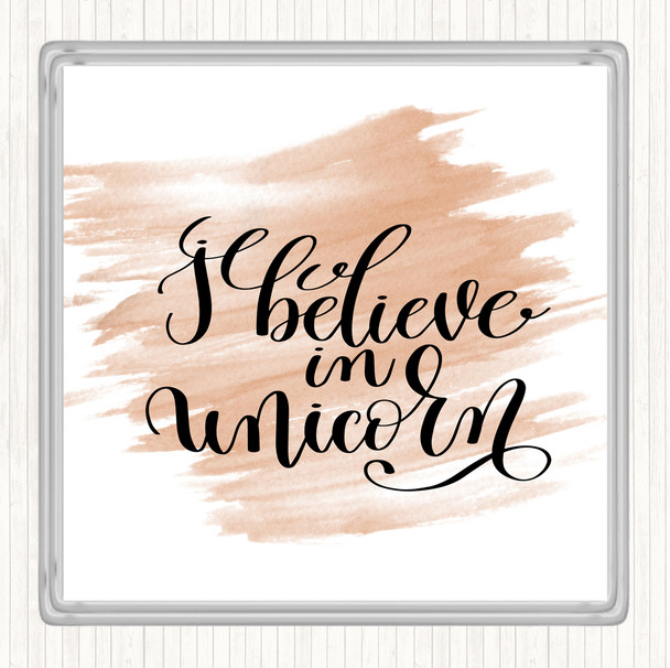 Watercolour I Believe In Unicorn Quote Coaster