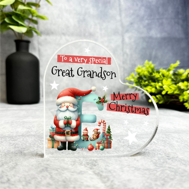 Gift For Special Great Grandson Christmas Letter E Heart Keepsake Plaque