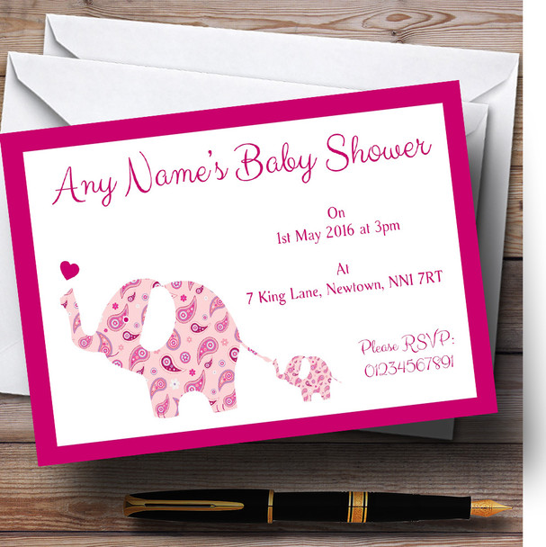 Pink Elephants Customised Baby Shower Invitations