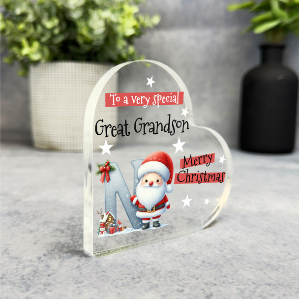 Gift For Special Great Grandson Christmas Letter N Heart Keepsake Plaque