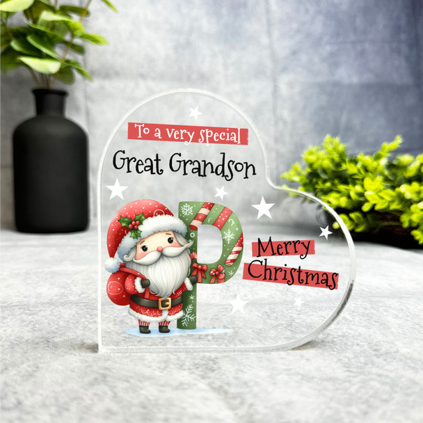 Gift For Special Great Grandson Christmas Letter P Heart Keepsake Plaque