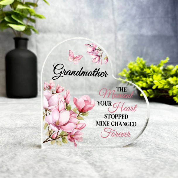Grandmother Pink Magnolia Memorial Heart Gift Side Heart Keepsake Plaque Present