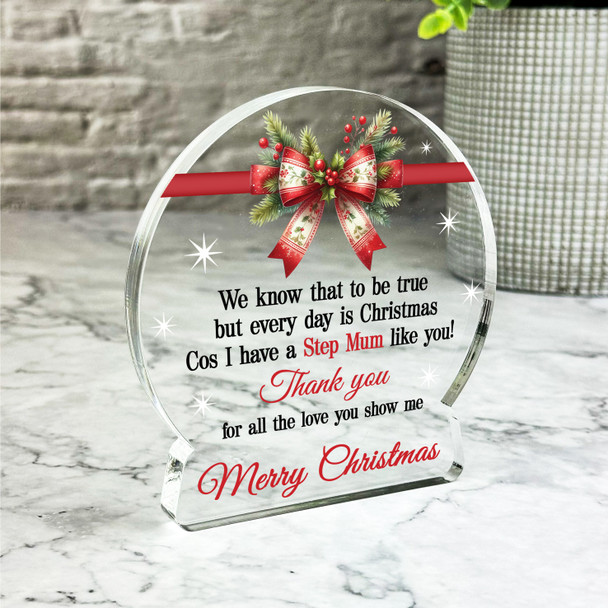 Gift For Step-Mum Christmas Red Bow Snowglobe Keepsake Plaque Decoration Present