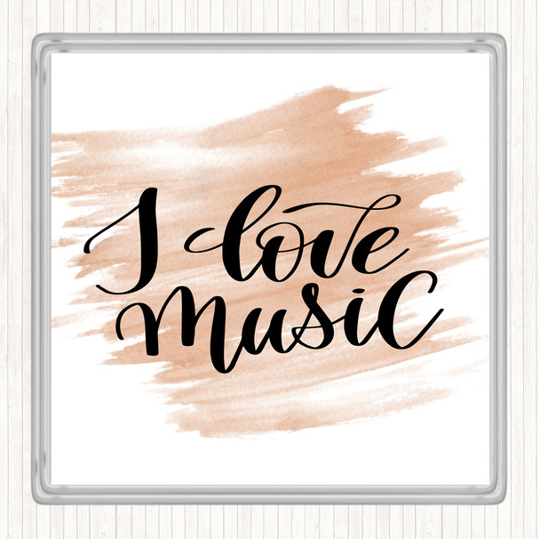 Watercolour I Love Music Quote Coaster