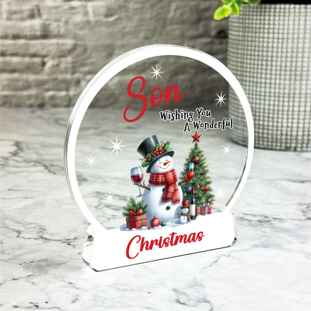 Gift For Son Christmas Snowman Wine Snowglobe Keepsake Plaque Decoration Present