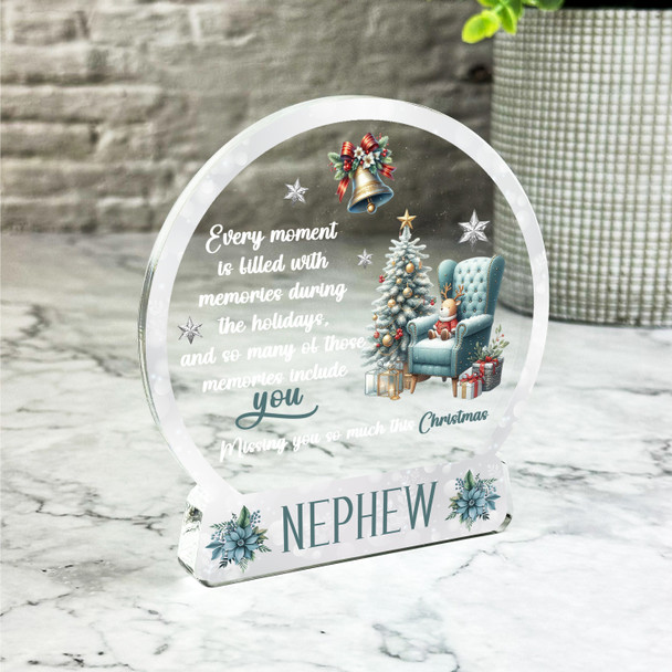 Nephew Blue Reindeer Toy Chair Christmas Memorial Gift Snowglobe Keepsake Plaque