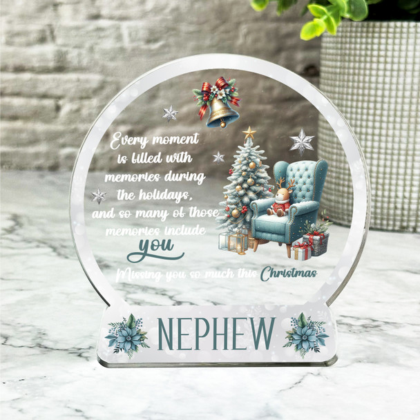 Nephew Blue Reindeer Toy Chair Christmas Memorial Gift Snowglobe Keepsake Plaque