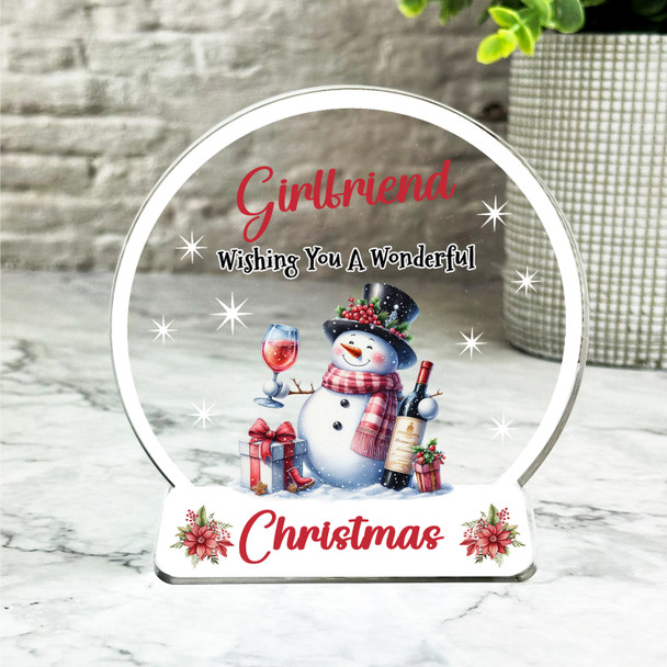 Gift For Girlfriend Christmas Snowman Wine Snowglobe Keepsake Plaque Decoration