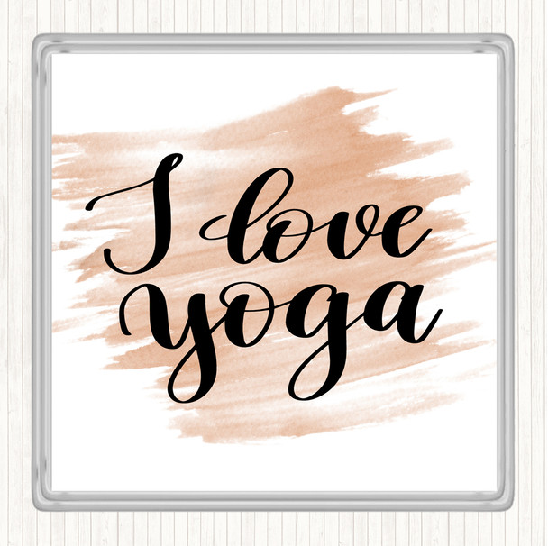 Watercolour I Love Yoga Quote Coaster