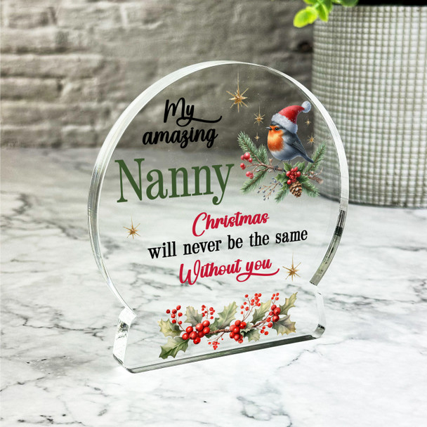 Nanny Winter Bird Remembrance Christmas Memorial Gift Snowglobe Keepsake Plaque