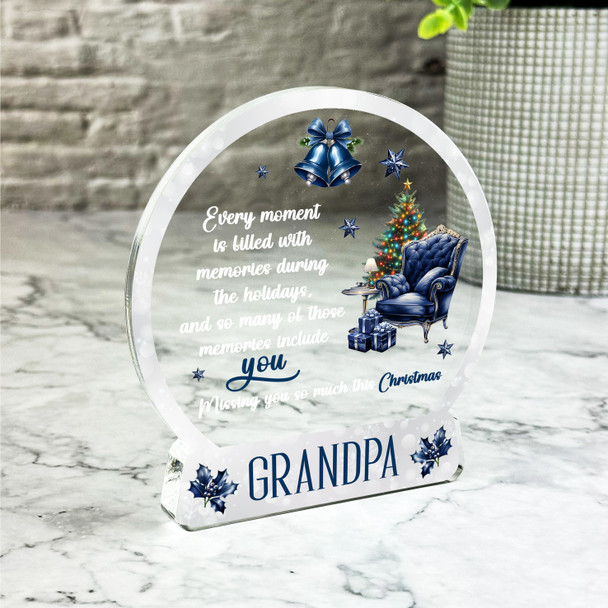 Grandpa Navy Chair Tree Christmas Memorial Gift Snowglobe Keepsake Plaque