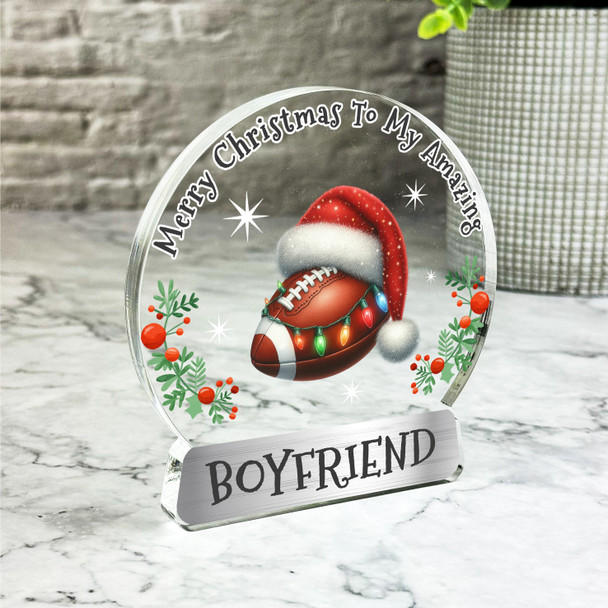 Gift For Boyfriend Rugby Ball Christmas Lights Snowglobe Keepsake Plaque Decor
