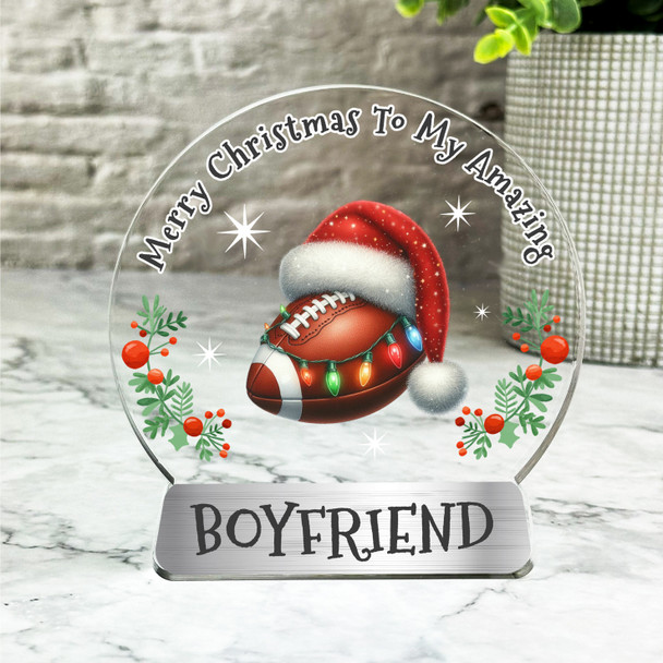 Gift For Boyfriend Rugby Ball Christmas Lights Snowglobe Keepsake Plaque Decor
