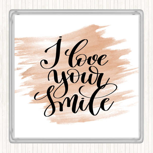 Watercolour I Love Your Smile Quote Coaster