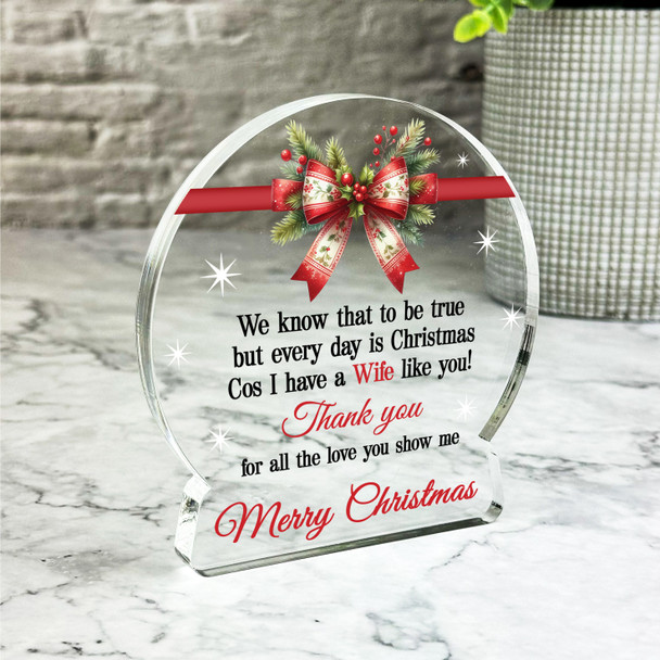 Gift For Wife Christmas Red Bow Snowglobe Keepsake Plaque Decoration Ornament