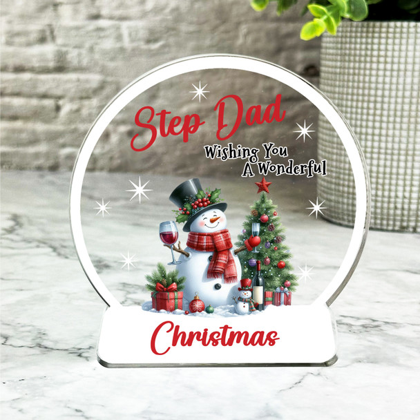 Gift For Step-Dad Christmas Snowman Wine Snowglobe Keepsake Plaque Decoration