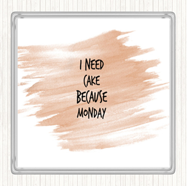 Watercolour I Need Cake Quote Coaster