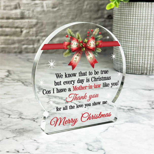 Gift For Mother-In-Law Christmas Red Bow Snowglobe Keepsake Plaque Decoration