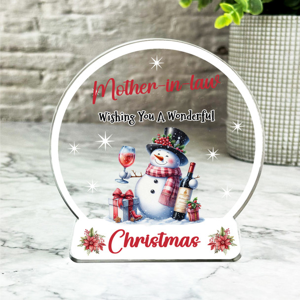 Gift For Mother-In-Law Christmas Snowman Wine Snowglobe Keepsake Plaque Decor