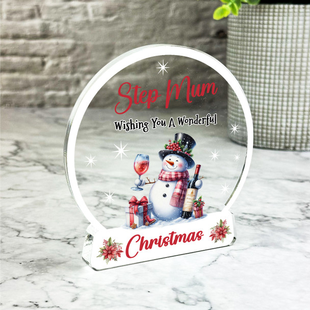 Gift For Step-Mum Christmas Snowman Wine Snowglobe Keepsake Plaque Decoration