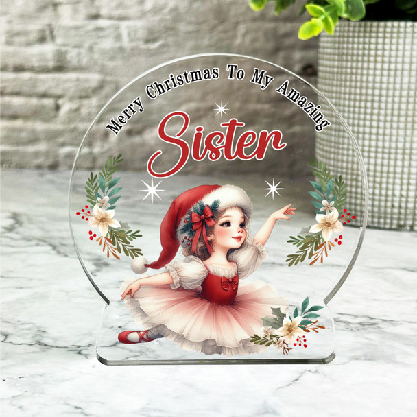 Gift For Sister Christmas Ballerina Girl Snowglobe Keepsake Plaque Decoration