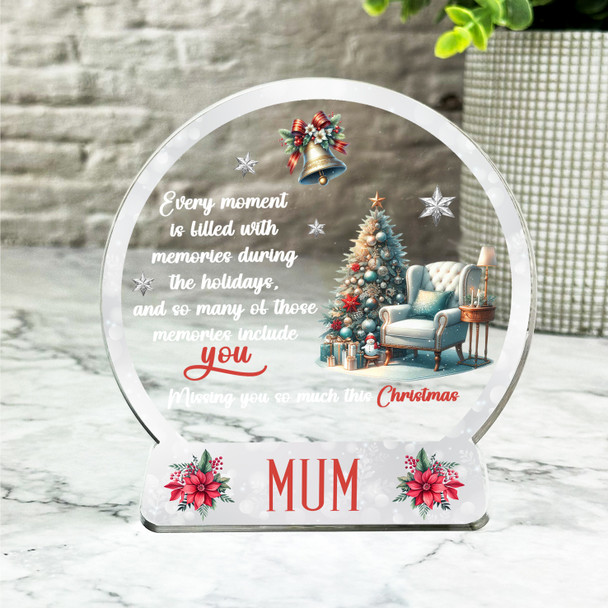 Mum White Chair Remembrance Christmas Memorial Gift Snowglobe Keepsake Plaque