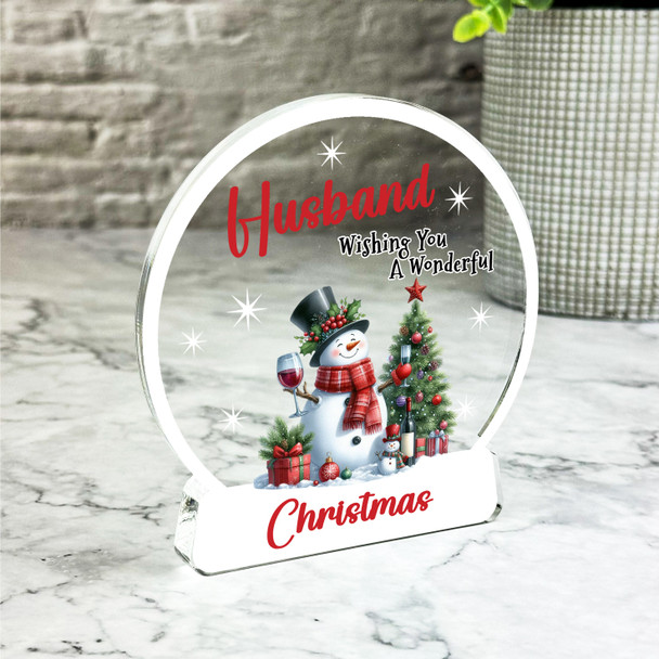 Gift For Husband Christmas Snowman Wine Snowglobe Keepsake Plaque Decoration