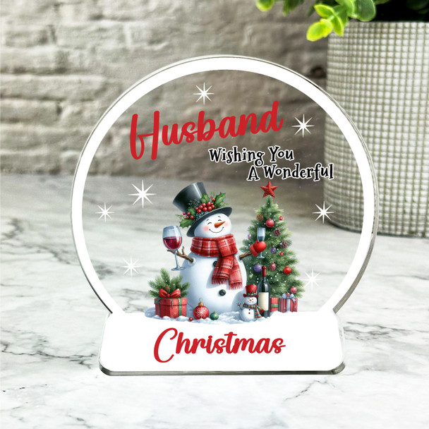 Gift For Husband Christmas Snowman Wine Snowglobe Keepsake Plaque Decoration