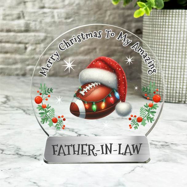 Gift For Father-In-Law Rugby Ball Christmas Lights Snowglobe Keepsake Plaque