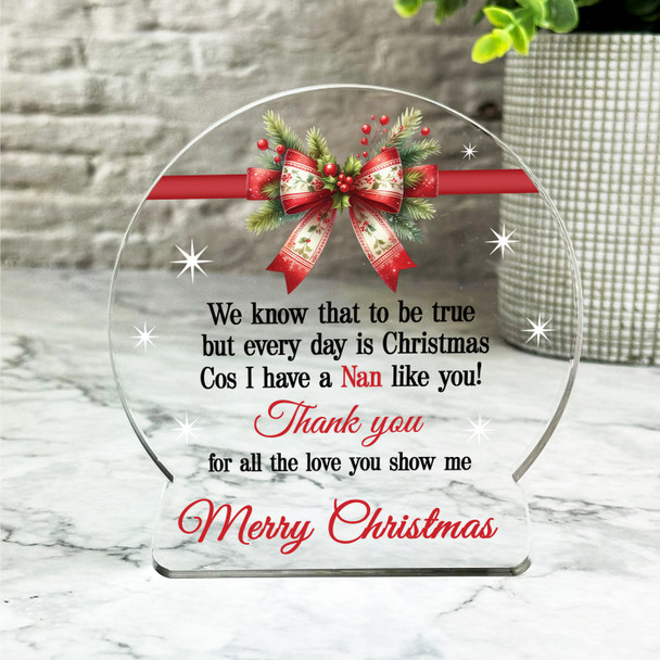 Gift For Nan Christmas Red Bow Snowglobe Keepsake Plaque Decoration Ornament