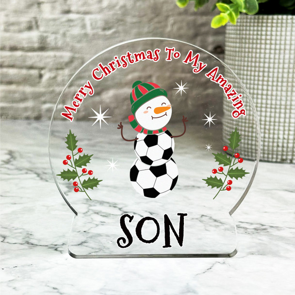 Gift For Son Christmas Football Snowman Snowglobe Keepsake Plaque Decoration