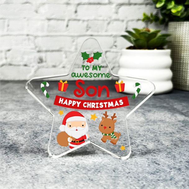 Gift For Awesome Son Christmas Santa Reindeer Star Award Keepsake Plaque Decor