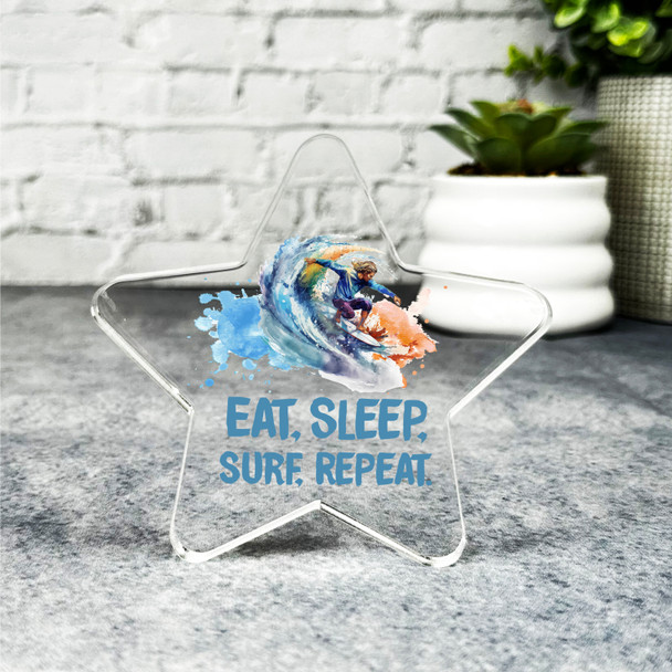 Gift For Surfer Surfing Eat Sleep Surf Repeat Blue Star Award Keepsake Plaque