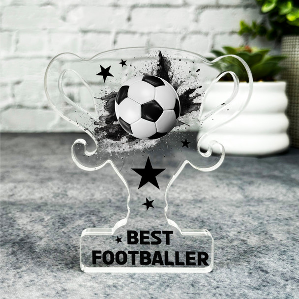 Gift For Best Footballer Black Star Football Trophy Keepsake Plaque Ornament
