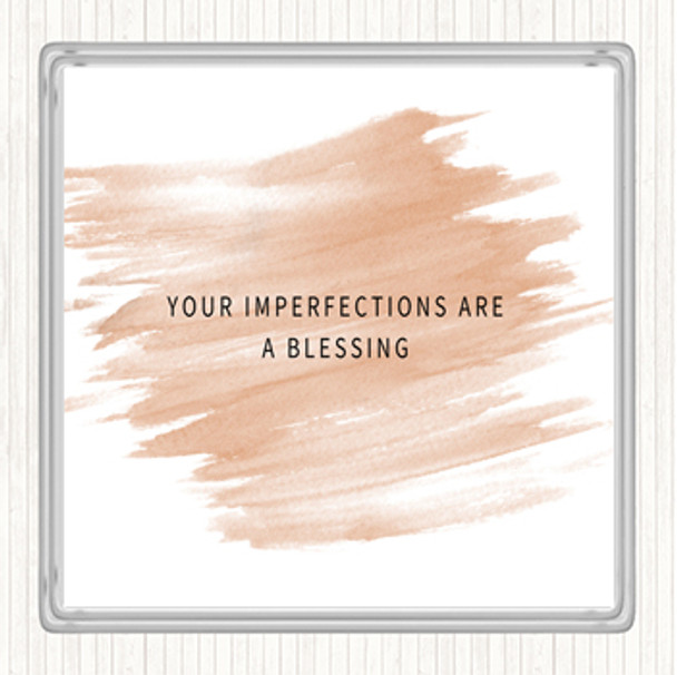 Watercolour Imperfections Are A Blessing Quote Coaster