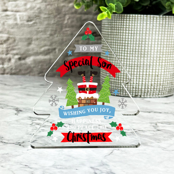 Gift For Son Santa Chimney Happiness & Peace Christmas Xmas Tree Keepsake Plaque