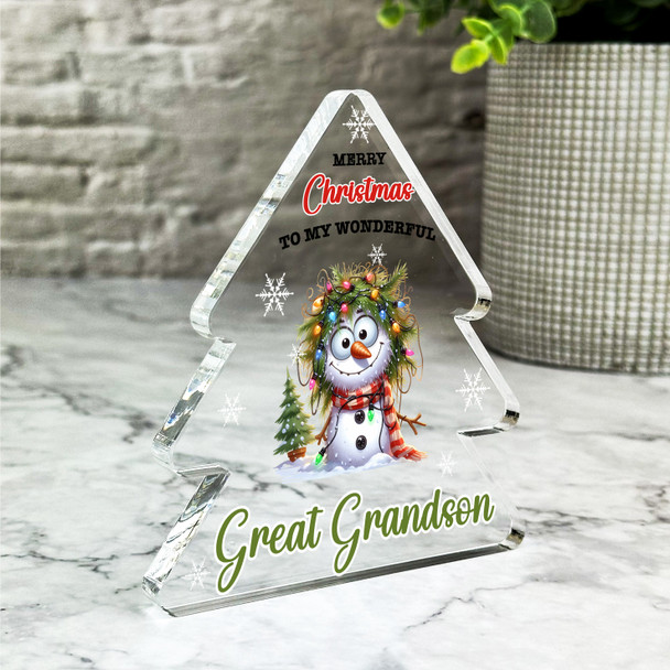 Great Grandson Christmas Crazy Snowman Gift Xmas Tree Keepsake Plaque Decoration