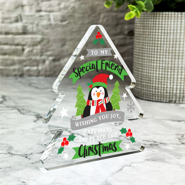Gift For Friend Christmas Penguin Happiness And Peace Xmas Tree Keepsake Plaque