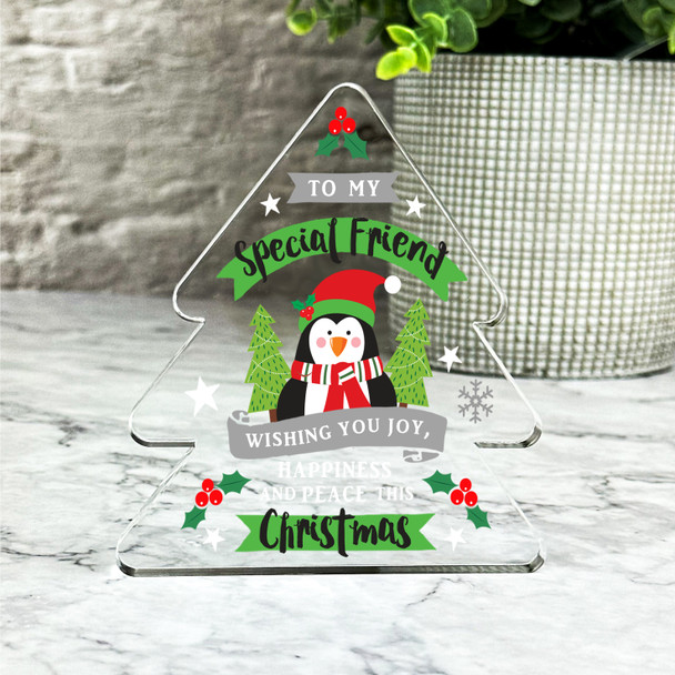 Gift For Friend Christmas Penguin Happiness And Peace Xmas Tree Keepsake Plaque