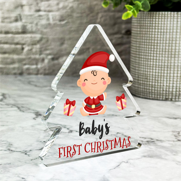 Gift For Baby's First Christmas Baby Santa Hat Xmas Tree Keepsake Plaque Decor