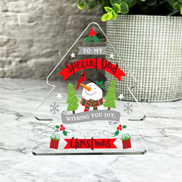 Gift For Dad Christmas Snowman Happiness And Peace Xmas Tree Keepsake Plaque
