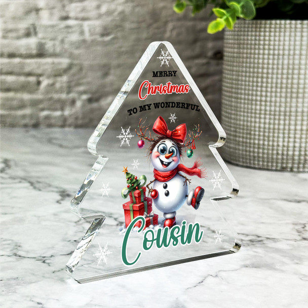 Gift For Cousin Christmas Crazy Snowman Girl Xmas Tree Keepsake Plaque Decor