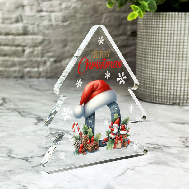 Floral Christmas Alphabet Santa Hat Letter D Gift Xmas Tree Keepsake Plaque