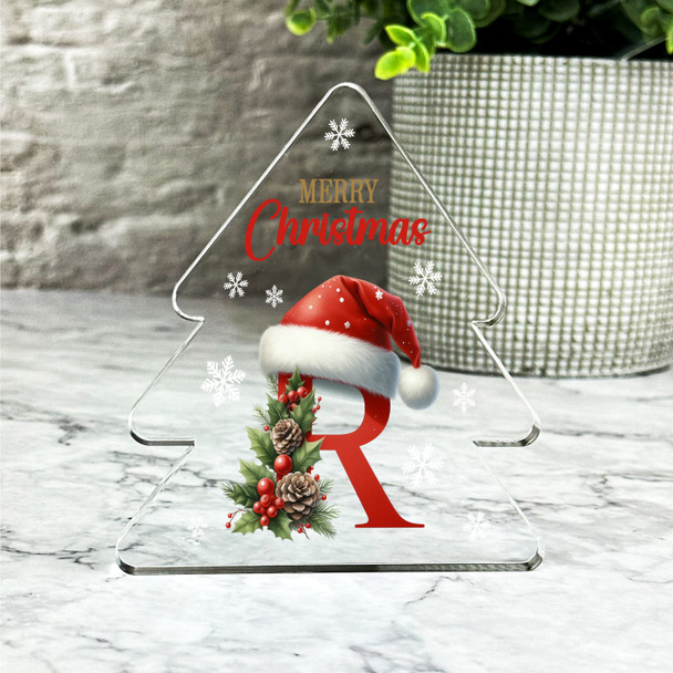 Floral Christmas Alphabet Santa Hat Letter R Gift Xmas Tree Keepsake Plaque