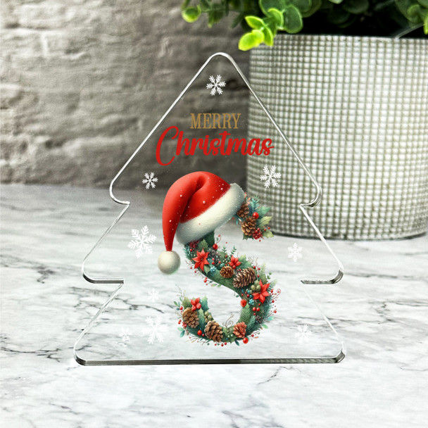 Floral Christmas Alphabet Santa Hat Letter S Gift Xmas Tree Keepsake Plaque